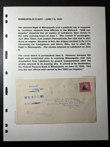 1925 USS Los Angeles Zeppelin Cover Lakehurst NJ to Minneapolis MN Last Mail