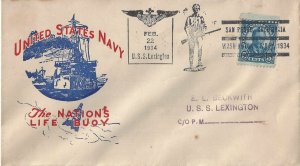 US Navy Cover USS Lexington CV 2  FEB 22, 1934  Lincolns Birthday