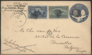 USA 1897 Sprague Washington 1c 3c Columbian Sc230곈 Belgium Cover 111683
