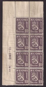 Finland: RARE Date Block (HAN) of 8 on Facit #148 (Scott #159) WAR DATE 1940 NG