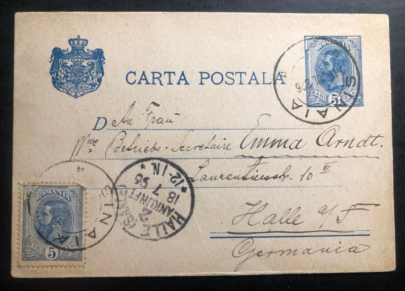 1895 Sinaia Romania Stationery postcard Cover To Halle Germany