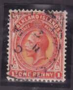 Falkland Is.-Sc#42- id9-used 1p KGV red -1921-29-any rainbow colouring  was crea