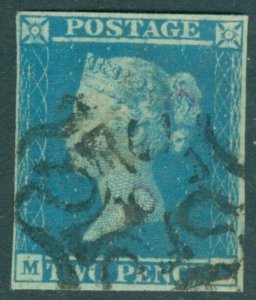 SG 14f 1841 2d blue plate 3. Fine used with a number '10' in Maltese cross...