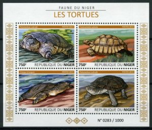 Niger Reptiles Stamps 2015 MNH Turtles Tortoises Helmeted Turtle Fauna 4v M/S