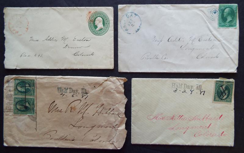 US POSTAL HISTORY 4 COVERS #U82 #136 HALF MOON IL