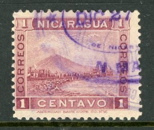 Nicaragua 1900 Momotombo 1¢ Plum VFU W436 ⭐☀⭐☀⭐