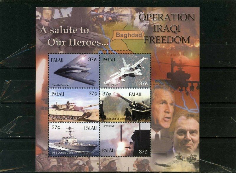 PALAU 2003 MILITARY AVIATION & SHIPS SHEET OF 6 STAMPS MNH 