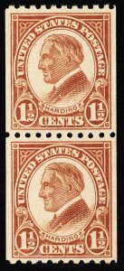 US 605 MNH VF 1-1/2 Cent Harding Coil Pair