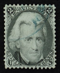 U.S. Used Stamp Scott # 73 2c Jackson Superb. Nearly Face-Free Blue Cancel.
