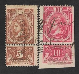 SD)1904 MEXICO  2 FISCAL STAMPS 5C & 10C WITH MONTERREY DISTRICT, USED