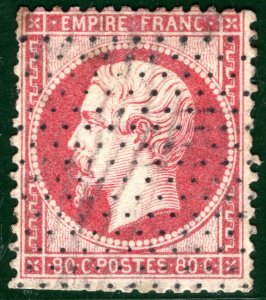 FRANCE CLASSIC Stamp NAPOLEON 80c Carmine *ROLLER OF DOTS* Cancel SGREEN40