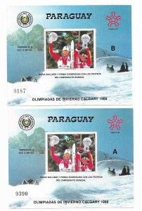 PARAGUAY 1987 WINTER OLYMPIC GAMES WINNERS CALIGARY 88 SOUVENIR SHEET 2238 A+B