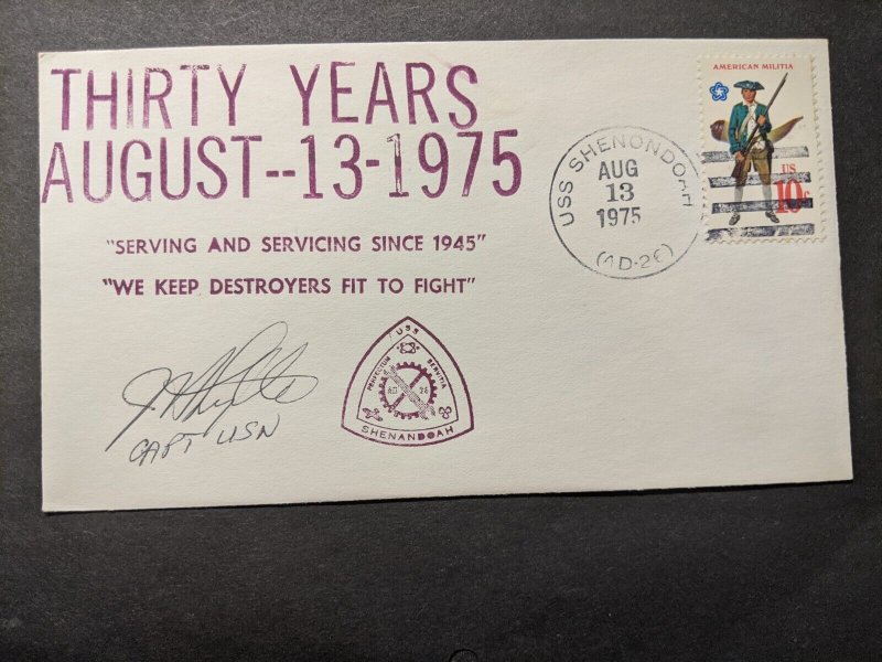 USS SHENANDOAH AD-26 Naval Cover 1975 SIGNED ANNIVERSARY Cachet