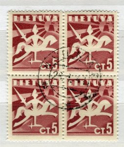 LITHUANIA; 1940 early Peace issue fine used 5c. BLOCK of 4