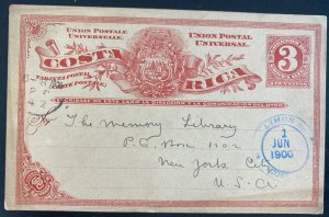 1900 Limon Costa Rica Postal Stationery Postcard Cover To New York Usa