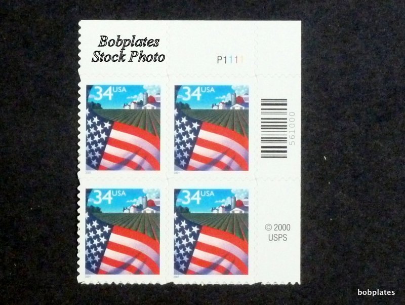 BOBPLATES #3470 Flag Over Farm Upper Left Plate Block P1111 F-VF NH SCV=$7.5