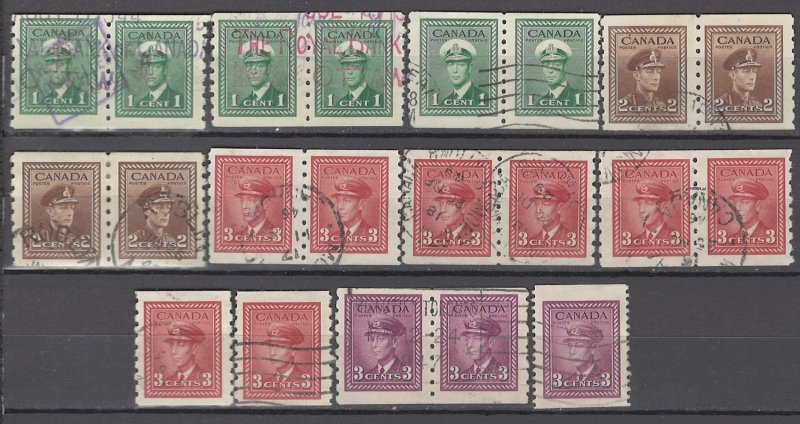 COLLECTION LOT OF # 929 CANADA # 263-6 21 STAMPS 1942+ MOSTLY PAIR CLEARANCE