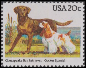 US 2099 Dogs Chesapeake Bay Retriever, Cocker Spaniel 20c single MNH 1984