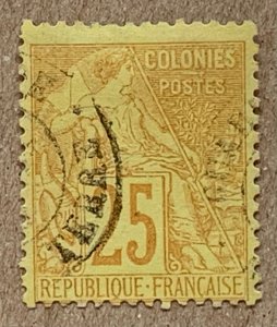 French Colonies 1881 25c  yellow on straw Commerce, used. Scott 53, CV $5.50