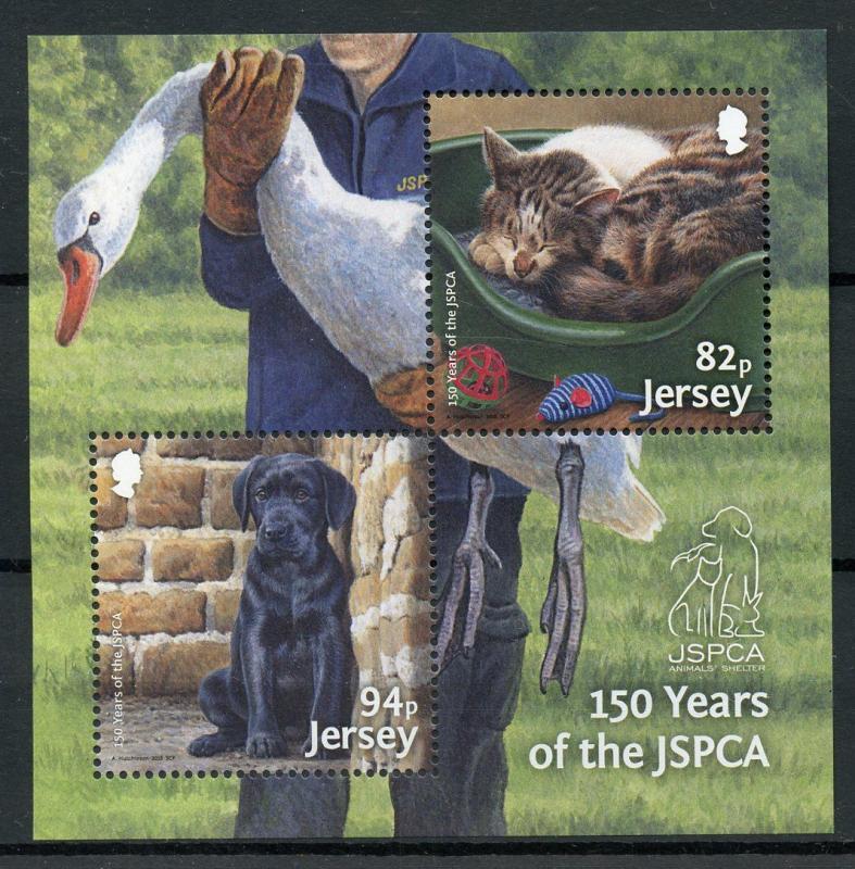 Jersey 2018 MNH JSPCA 150 Years 2v M/S Dogs Cats Swans Birds Stamps