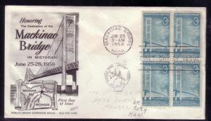 U.S. FDC Sc.# 1109 Mackinac Bridge Fleetwood L187 Blk of 4 