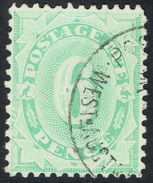 AUSTRALIA 1906 POSTAGE DUE 6D WMK CROWN/SINGLE LINED A UPRIGHT PERF 11 USED 