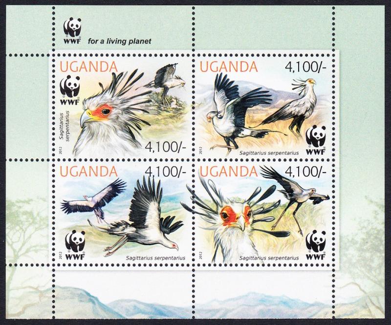 Uganda WWF Secretarybird block of 4v