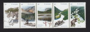CANADA 1991 #1325ai MNH = RIVERS-1 moose, goose, boat, canoe = UNFOLDED STRIP
