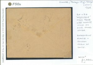 FRANCE Cover HIGH VALUES CHARITY *WAR ORPHANS* 5F SCARCE Paris Reg'd 1924 F50b