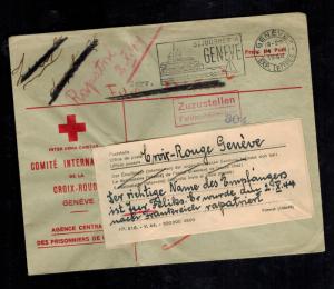 1944 Geneva Switzerland Cover Red Cross to Polish Prisoner of War POW Returned