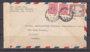 JAMAICA, 1945 Airmail PC 90 Censored cover, KGVI 1d.(2), 6d., Kingston to Canada