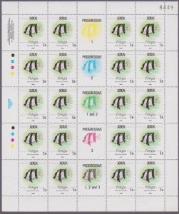 TONGA 1992 1s on 20s fish - complete sheet of 20 MNH.......................B3950