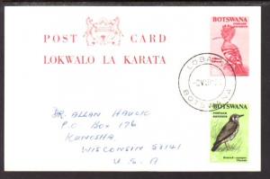 Botswana Bird 1968 Pen Postal Card FDC  