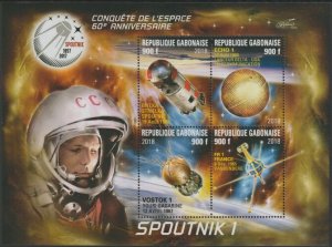GABON - 2018 - Sputnik I, 60th Anniv - Perf 4v Sheet #3 - MNH -Private Issue