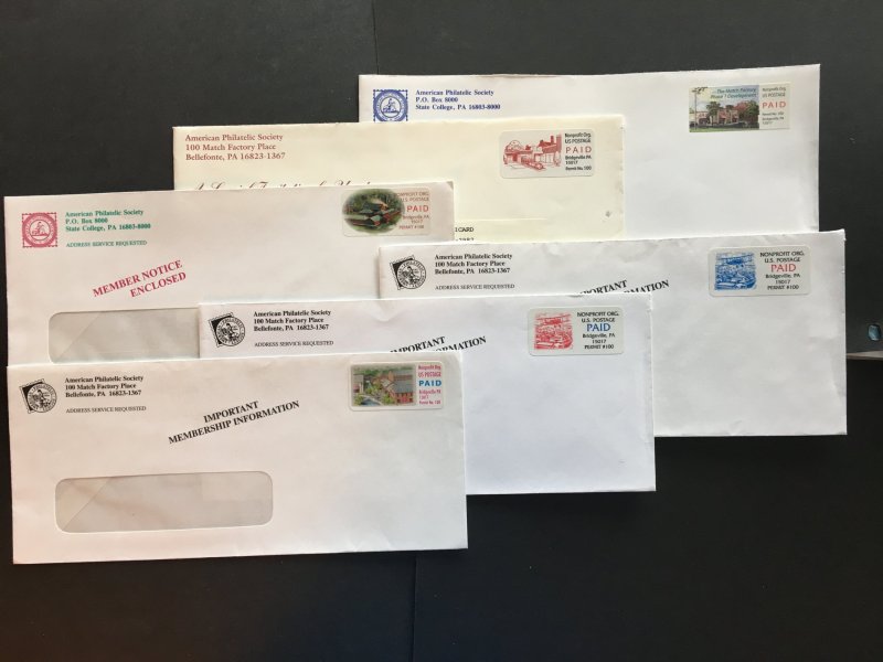 6 Different Business Envelopes Franked with APS Nonprofit Org. Permit Labels