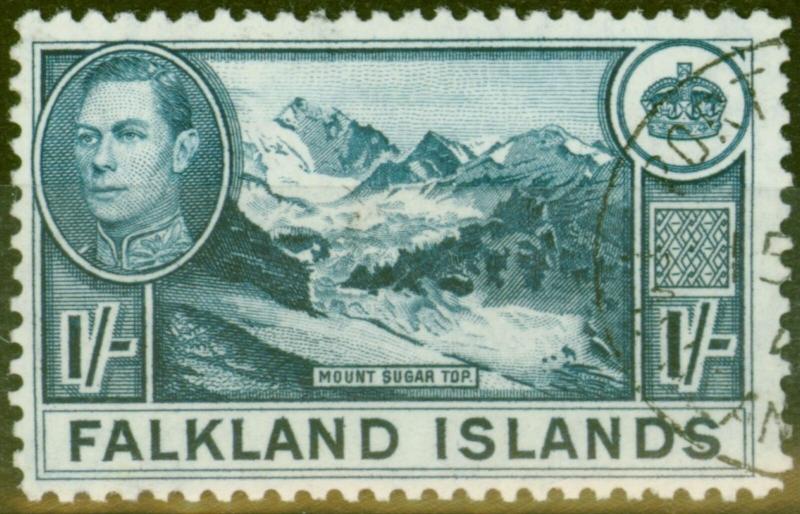 Falkland Is 1938 1s Dull Blue Greyish Paper SG158b V.F.U