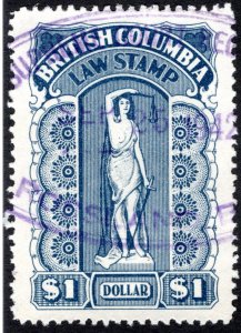 van Dam BCL35a British Columbia Law Stamp - $1 pinperfs - 7th Series - Canada