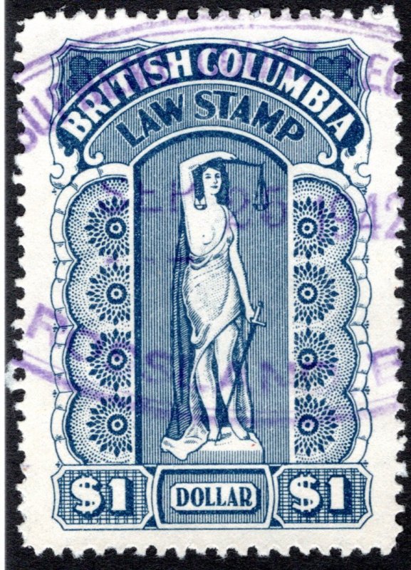 van Dam BCL35a British Columbia Law Stamp - $1 pinperfs - Seventh Series - d...