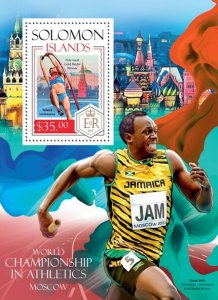 SOLOMON IS. - 2014 - World Athletics - Perf Souv Sheet - Mint Never Hinged