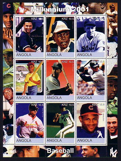 Angola, 2001 Cinderella issue. Baseball Stars, sheet of 9. ^