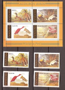 Tanzania - 1987 - Mi. 315-19 and Sheet 55 (Birds) - MNH - MO024