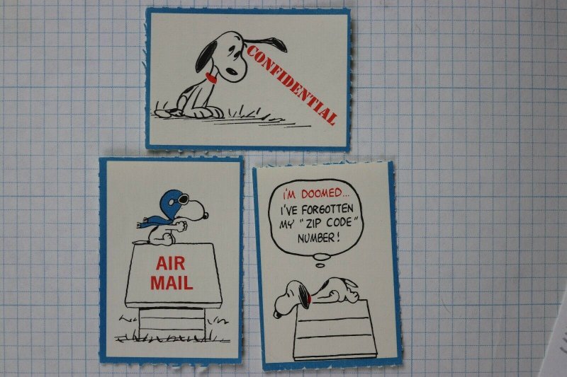 Snoopy airmail etiquette fun mail seal vintage Peanuts cartoon stamp set