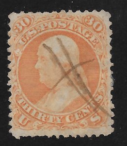 71 Used, 30c. Franklin, Pen Cancel, scv: $210, FREE INSURED SHIPPING,