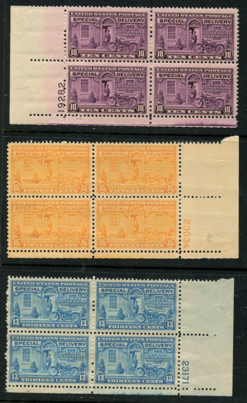 E15-16-17 PLATE BLOCKS 3 DIFFERENT PO FRESH MINT OGNH