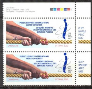 Canada 2002 Public Services World Congress Mi. 2072 Pair MNH