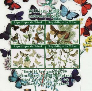 Chad Butterflies Stamps 2020 CTO William Kirby Entomologist Moths Insects 4v M/S 