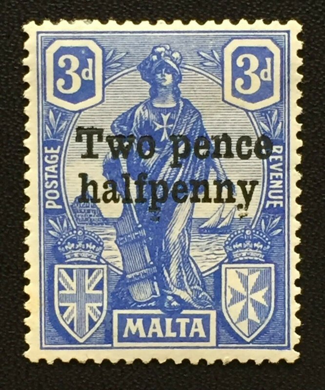 MALTA 1925 KGV 2½d opt 3d MLH BRIGHT ULTRAMARINE SG#142 MT3815 