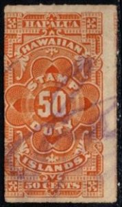 1877 Hawaiian Islands Revenue 50 Cents General Tax Duty Used