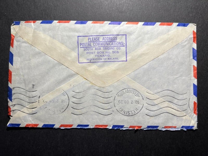 1960 Malaya Airmail Cover Penang to Helsinki Helsingfors Finland