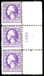 U.S. #530 MINT PL# STRIP OF 3 OG HR